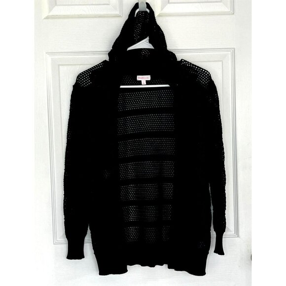 Design History Open Crochet Hooded Cardigan sz L Pockets Black Grannycore - Picture 1 of 10